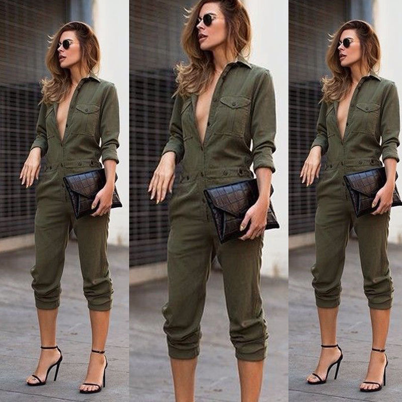 Army Green Slim Bodycon Jumpsuit