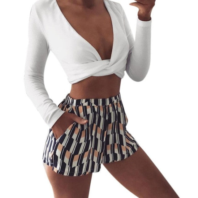 Deep V-Neck Cross Crop Top