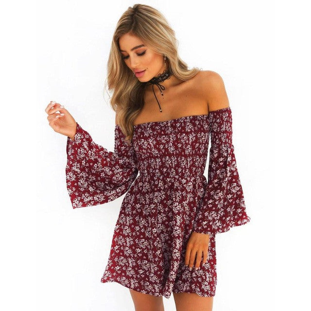 Boho off shoulder Short Dress
