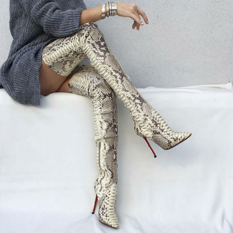 Snakeskin Over The Knee heeled Boots