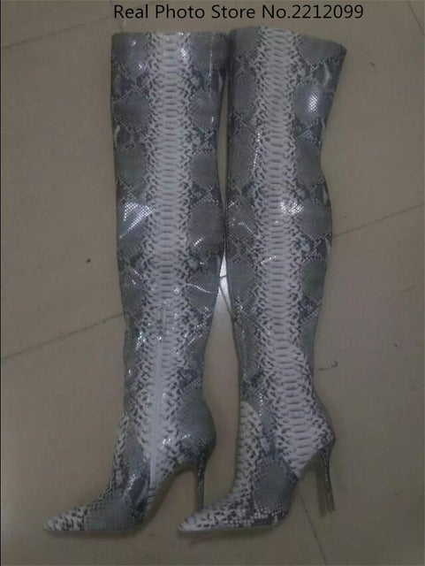 Snakeskin Over The Knee heeled Boots
