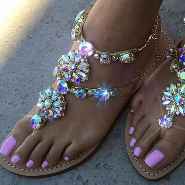 Rhinestones Chains Flat Sandals