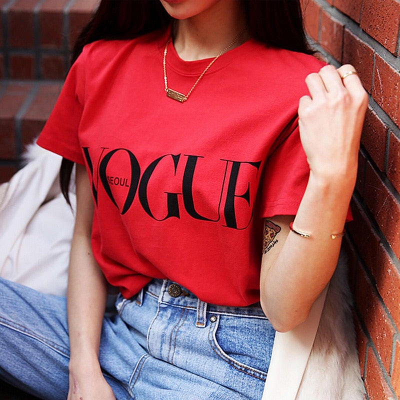 VOGUE Letter Printed T Shirt