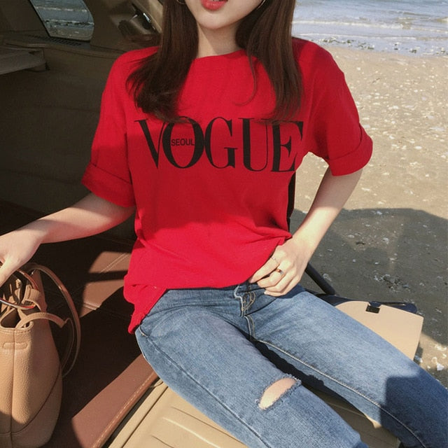 VOGUE Letter Printed T Shirt