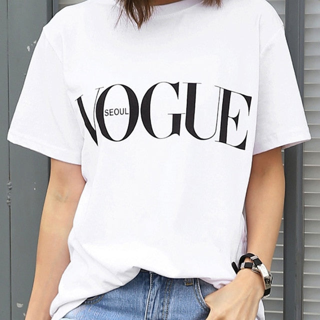 VOGUE Letter Printed T Shirt