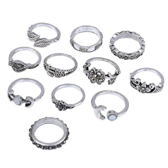 11pcs/Set Bohemian Vintage Silver Stack Rings