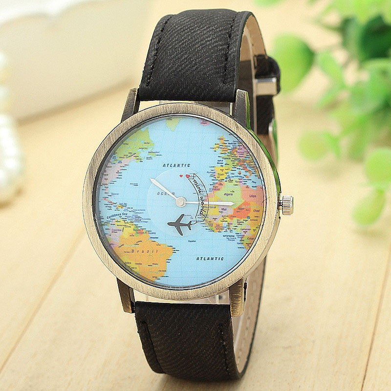 Map Denim Fabric Band watch