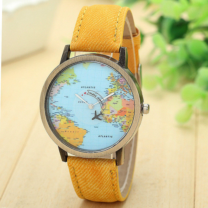 Map Denim Fabric Band watch