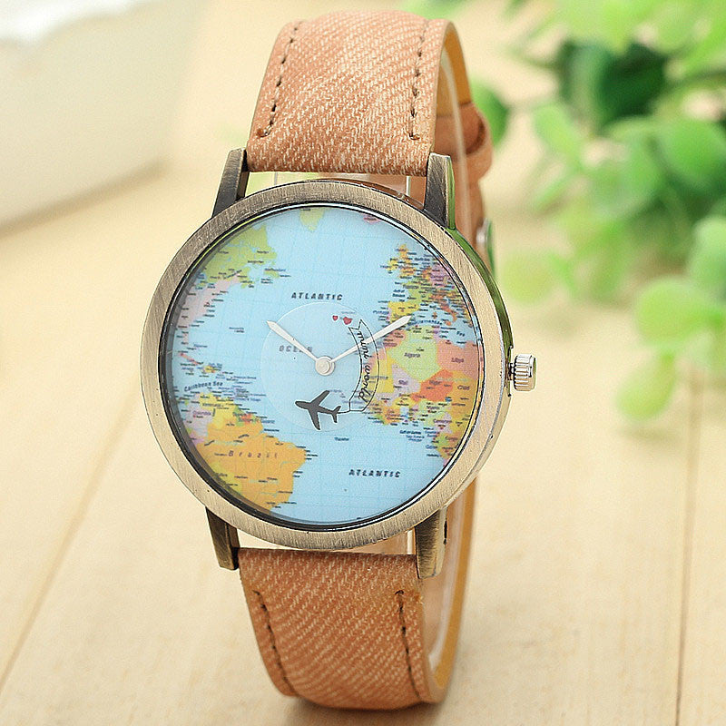 Map Denim Fabric Band watch