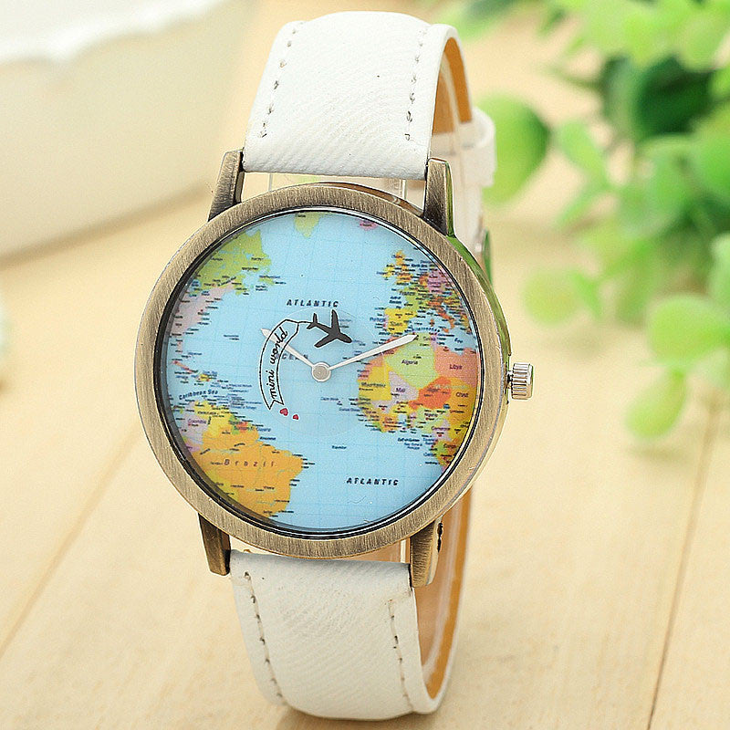 Map Denim Fabric Band watch