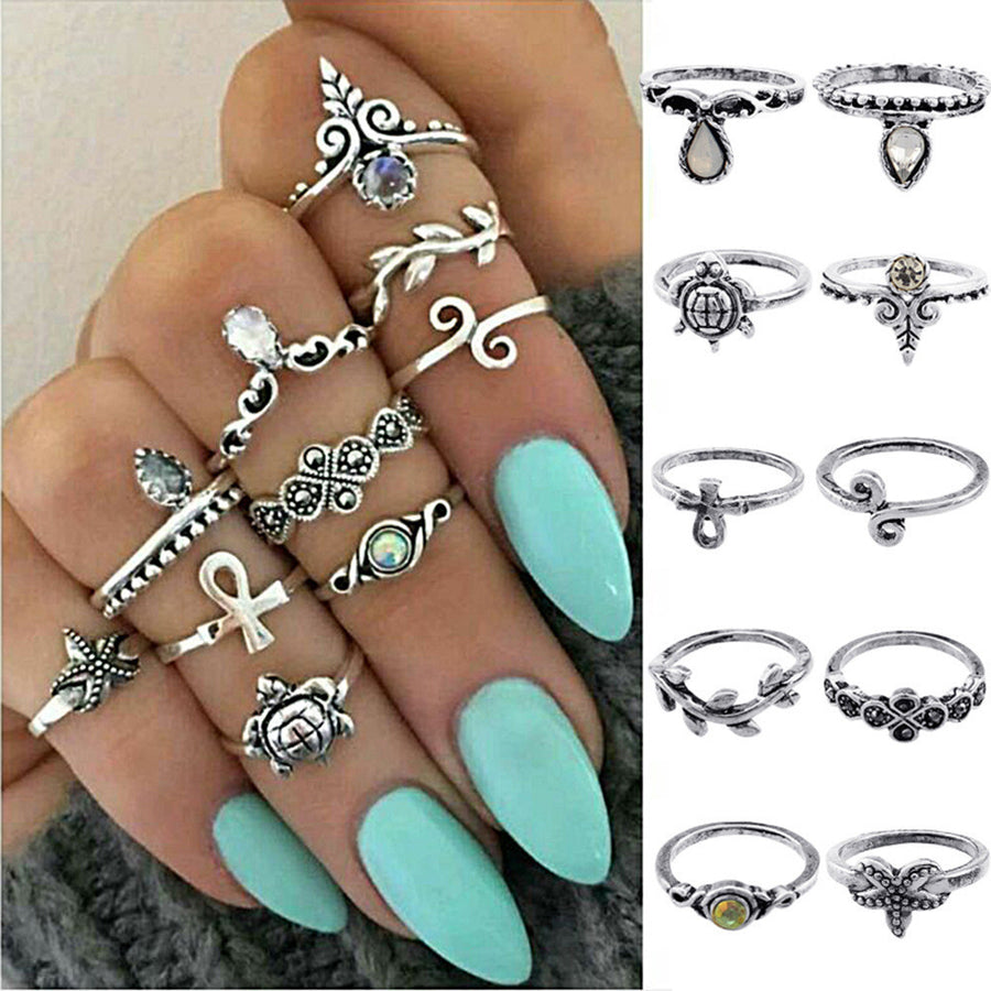 10pcs/Set Bohemian Vintage Silver Stack Rings