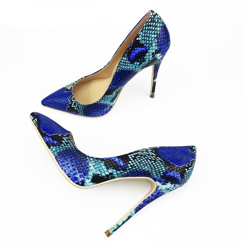 Blue Snake Printed Stilettos High Heels