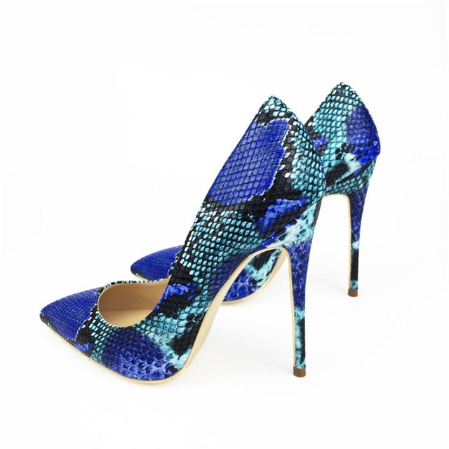 Blue Snake Printed Stilettos High Heels