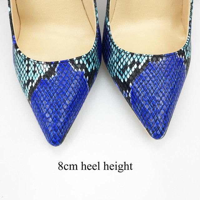 Blue Snake Printed Stilettos High Heels