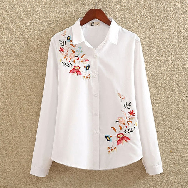 Embroidery White Cotton Blouse