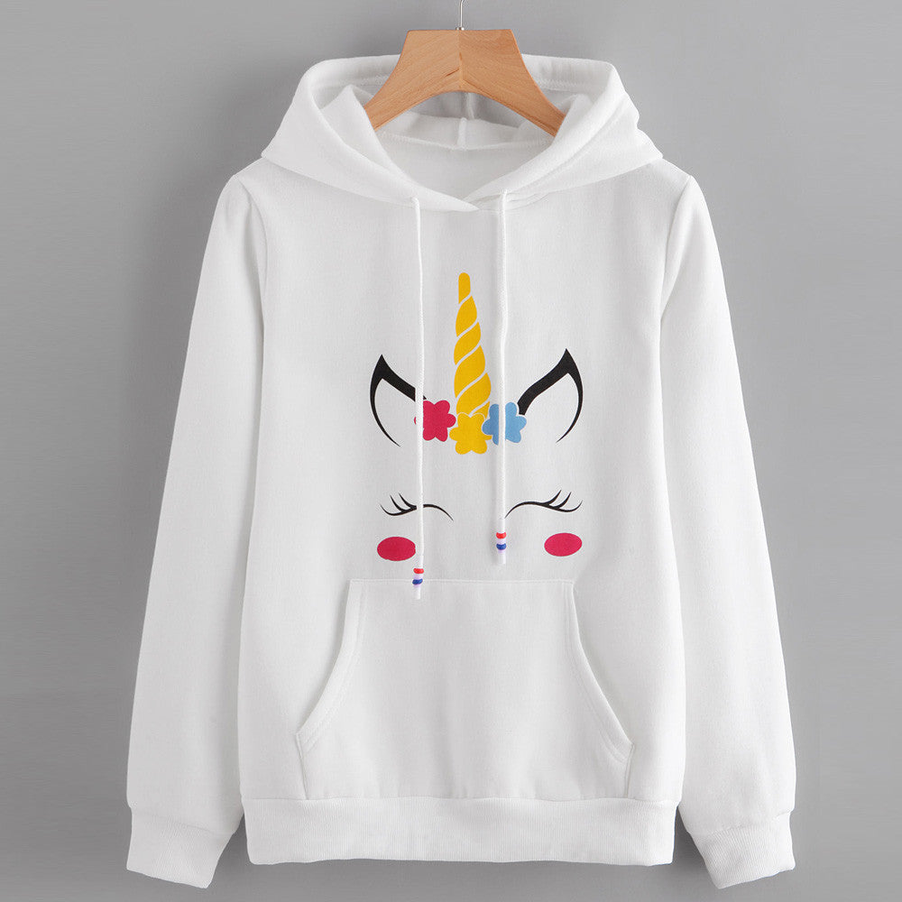 Unicorn Print Long Sleeve Hoodie Sweatshirt
