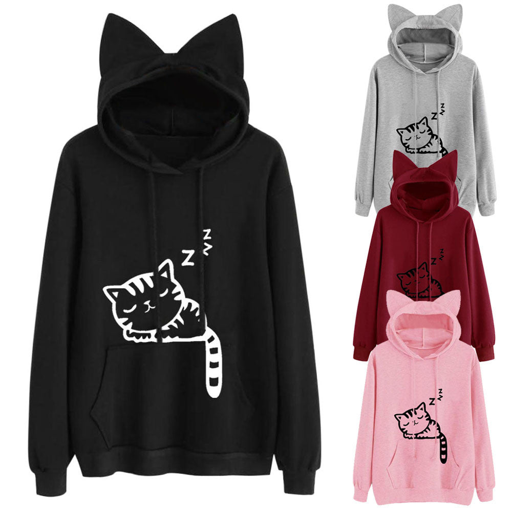 Cat print Hoodie Sweatshirt