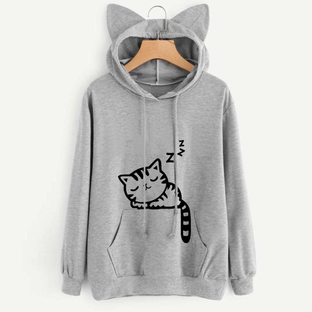 Cat print Hoodie Sweatshirt