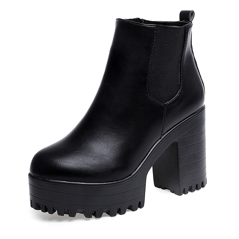 Square Heel Platforms Leather Boots