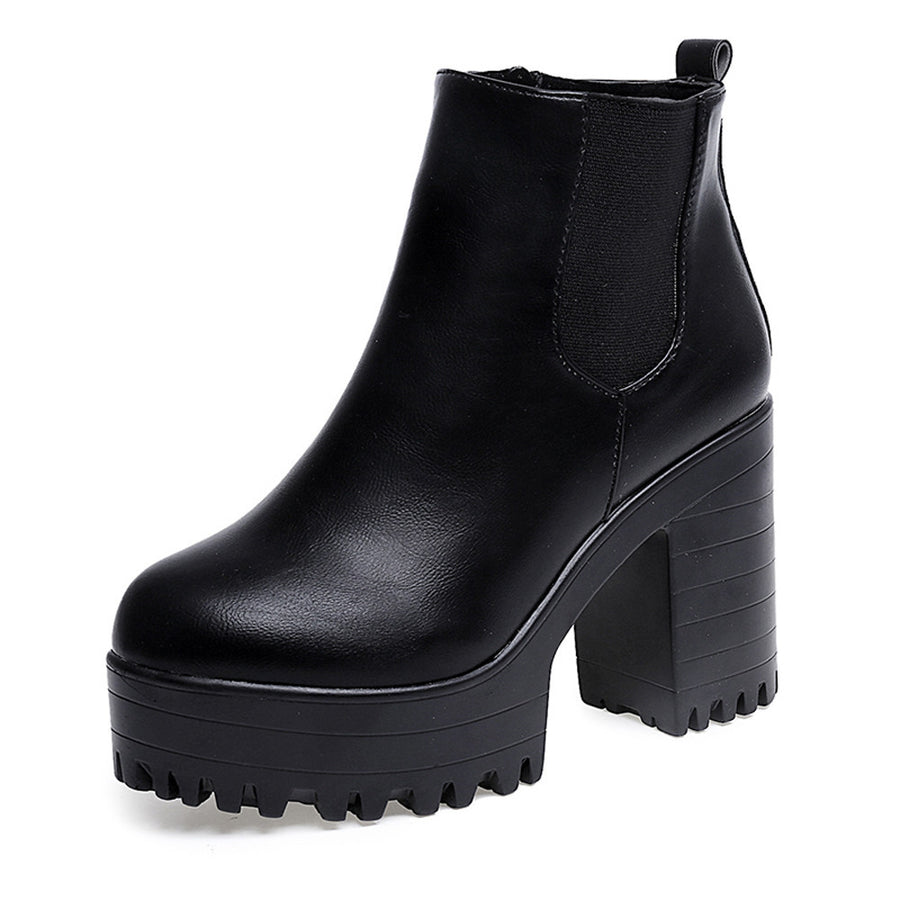 Square Heel Platforms Leather Boots