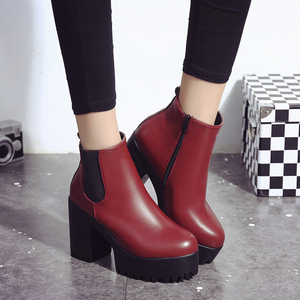 Square Heel Platforms Leather Boots