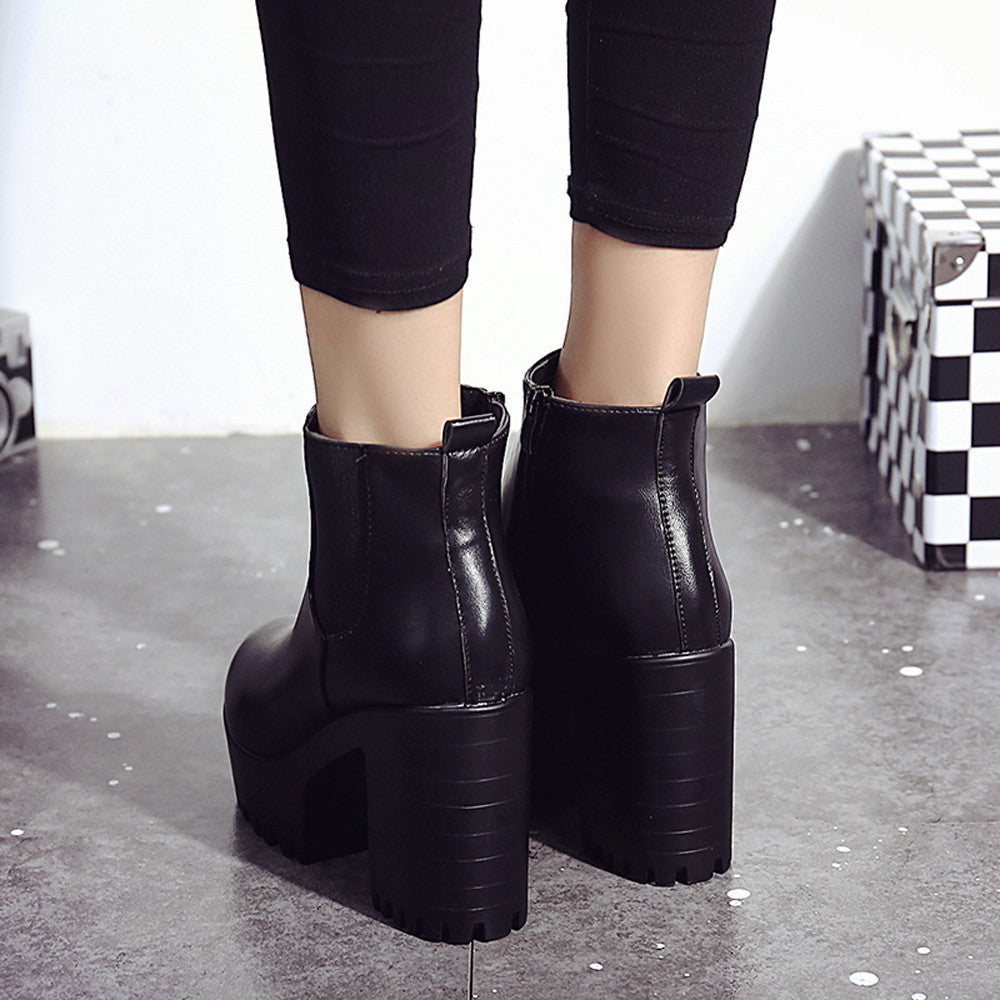 Square Heel Platforms Leather Boots