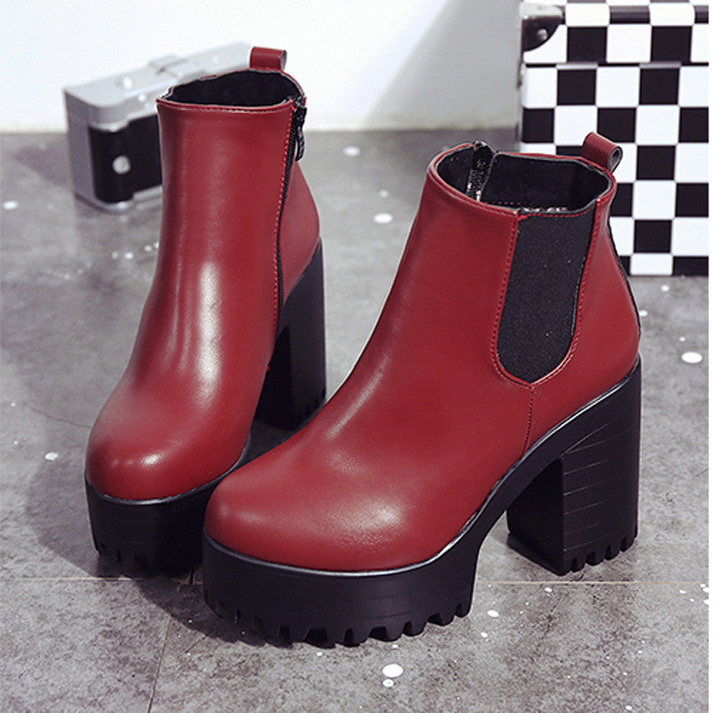 Square Heel Platforms Leather Boots