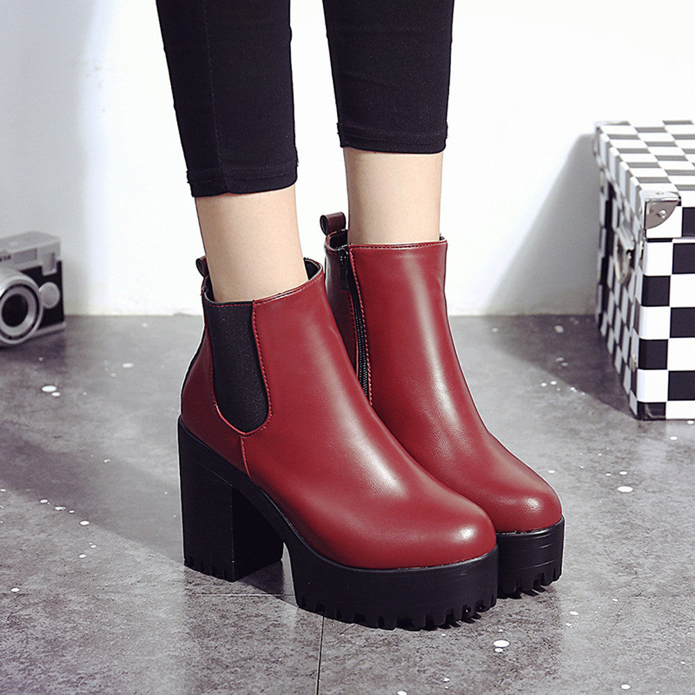 Square Heel Platforms Leather Boots
