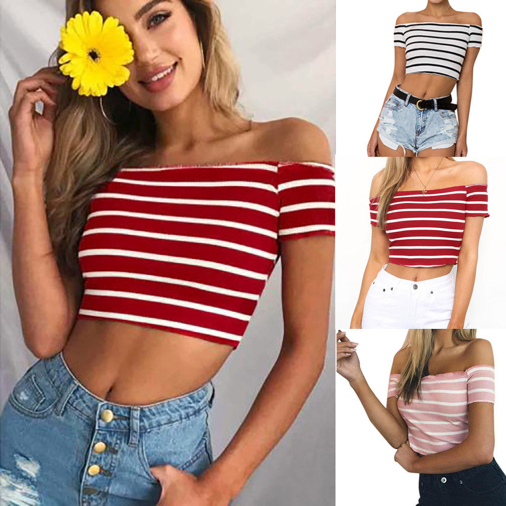 Off Shoulder Striped Crop Top