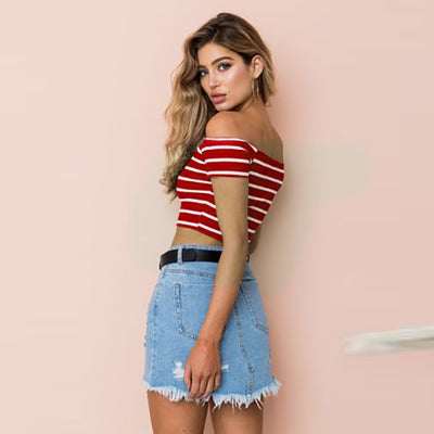 Off Shoulder Striped Crop Top