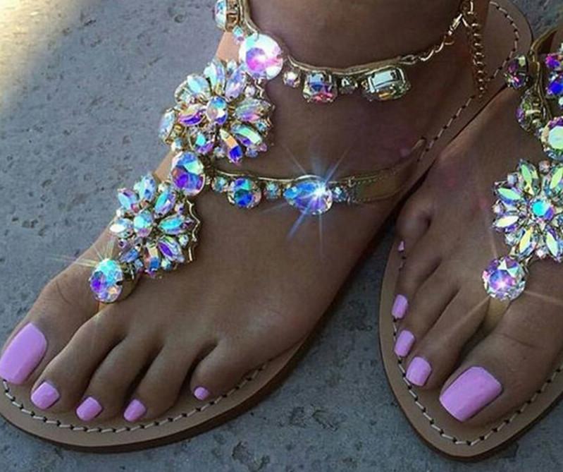 Rhinestones Chains Flat Sandals