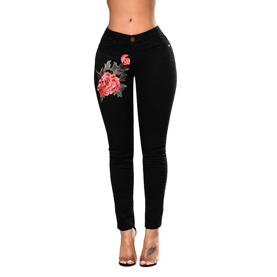 Flower Embroidered Jeans