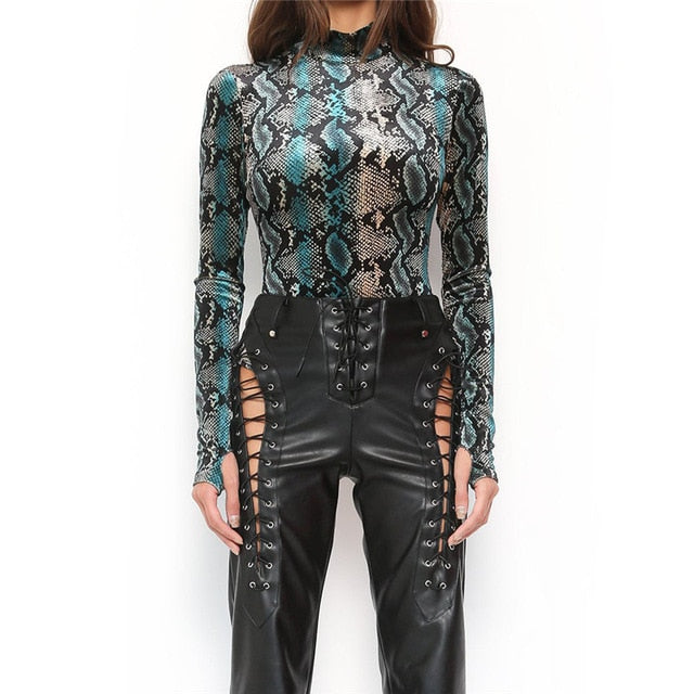 Snake Skin Grain Print Bodysuit