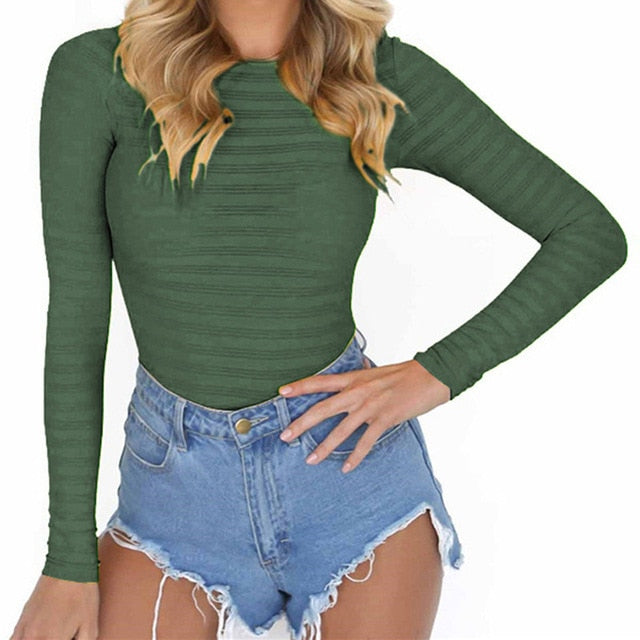 Stretchy Long Sleeve O Neck Bodysuit