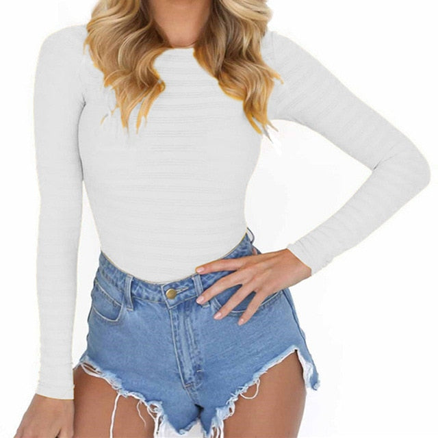 Stretchy Long Sleeve O Neck Bodysuit
