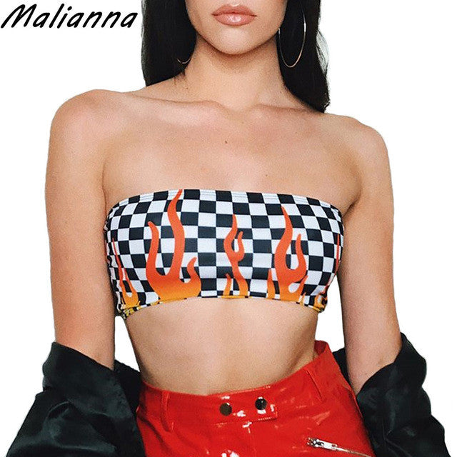 Flames Printed Bandeau Crop Top