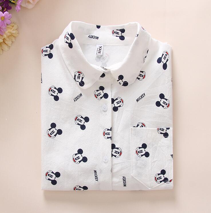 Cartoon Print White Blouses