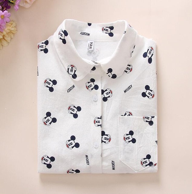 Cartoon Print White Blouses
