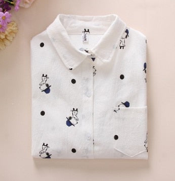 Cartoon Print White Blouses