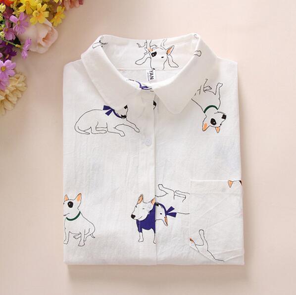 Cartoon Print White Blouses