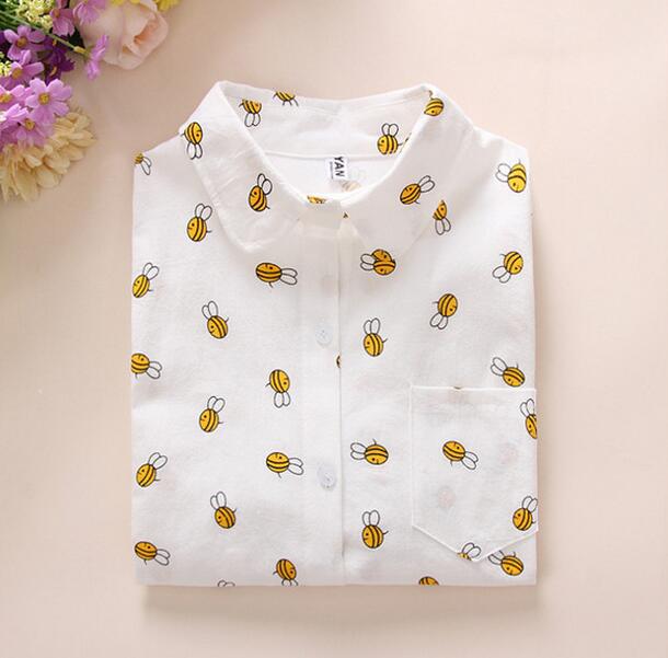 Cartoon Print White Blouses