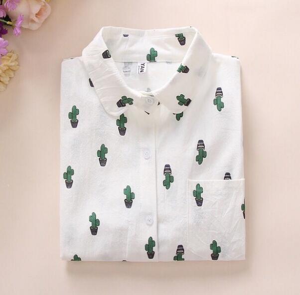 Cartoon Print White Blouses