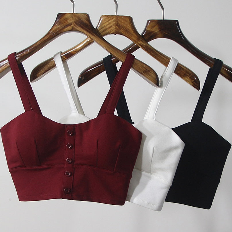 Slim Low Chest Button crop top