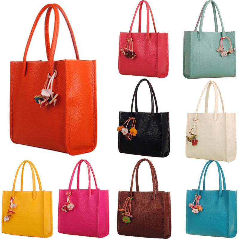 shopper leather handbags candy color