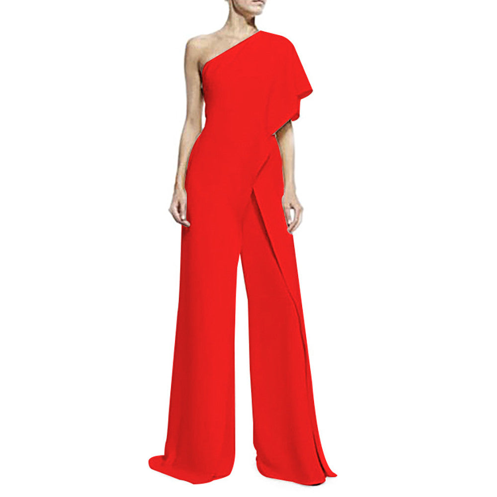 Ruffle One Shoulder Asymmetrical Jumpsuit