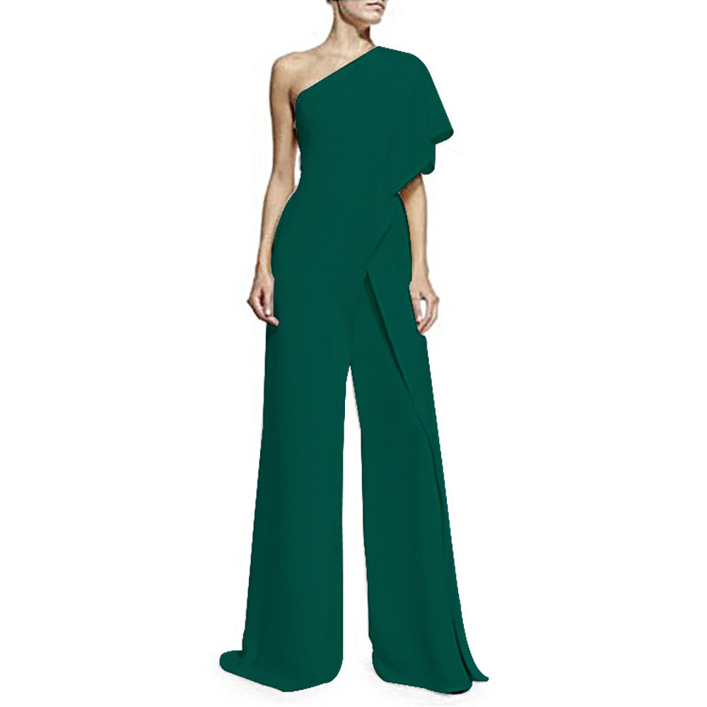 Ruffle One Shoulder Asymmetrical Jumpsuit