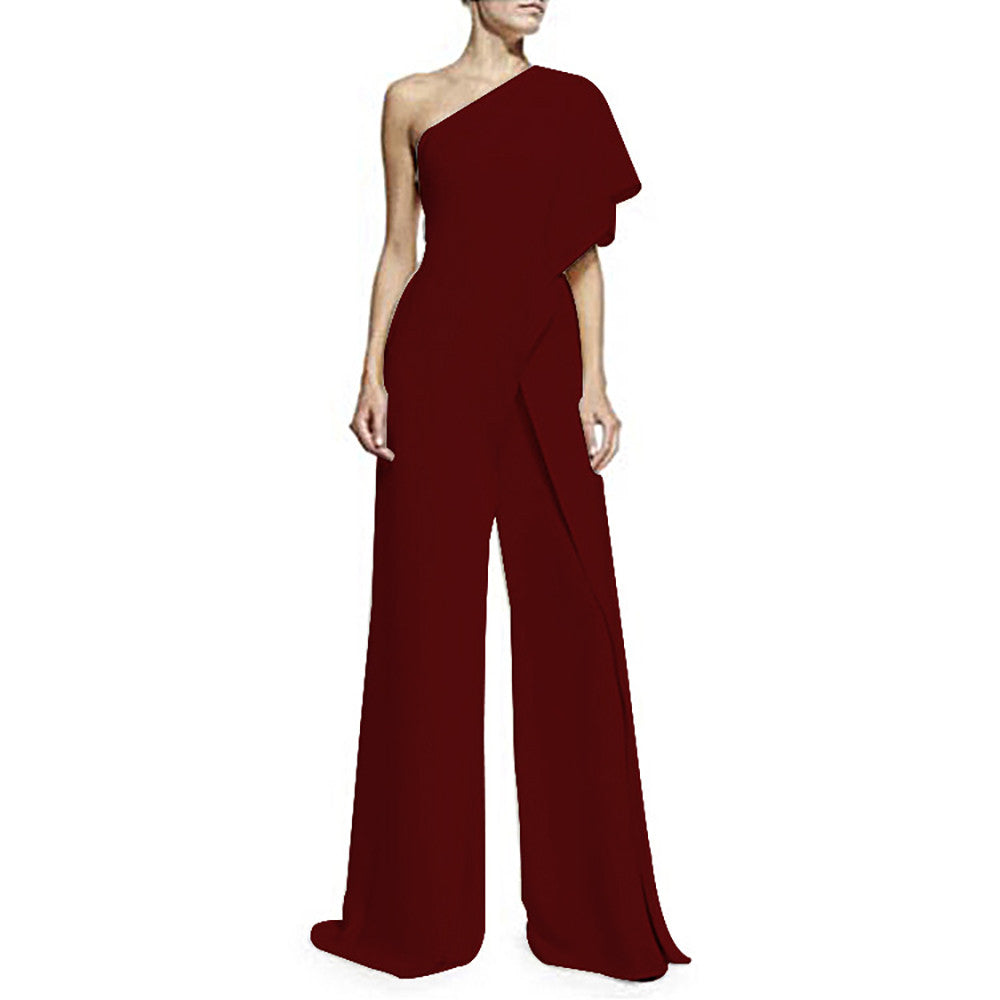 Ruffle One Shoulder Asymmetrical Jumpsuit