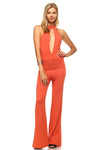 Deep Key Hole Bell Bottom Jumpsuit