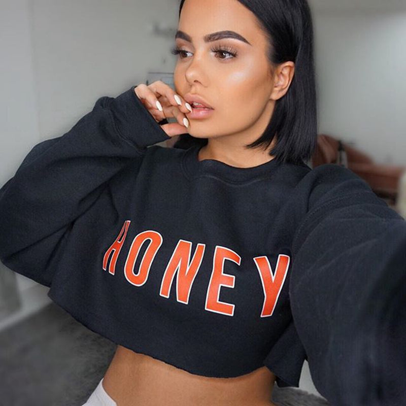 HONEY Letter Print long sleeve crop top