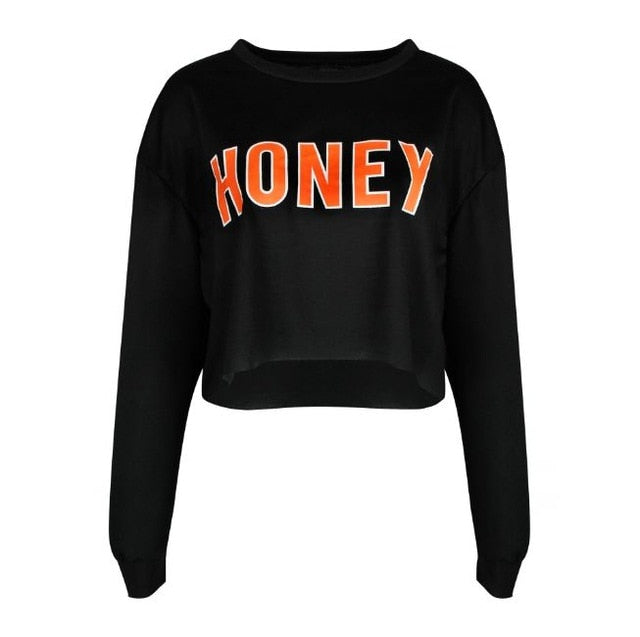 HONEY Letter Print long sleeve crop top